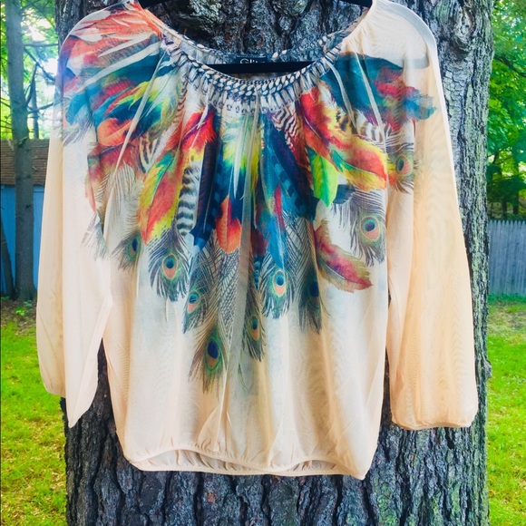 Glitz Tops - Peacock Feathered Top
